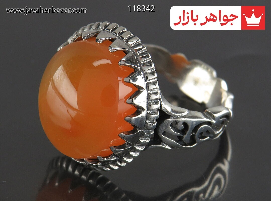 انگشتر نقره عقیق یمنی نارنجی رکاب یاعلی مردانه [شرف الشمس]